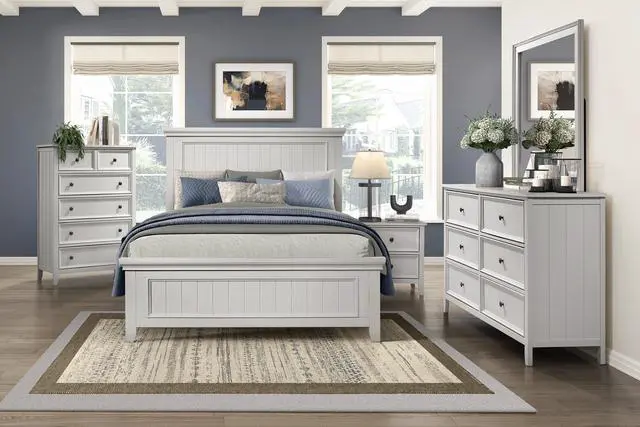 Alt view image 6 of 7 - Farmhouse Style Queen Size Panel Bed 1Pc Classic White Finish Modern Bedroom Wooden Furniture