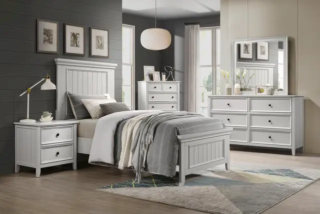 Alt view image 6 of 7 - Farmhouse Style Twin Size Panel Bed 1Pc Classic White Finish Modern Bedroom Wooden Furniture