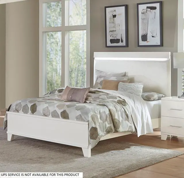 Alt view image 5 of 7 - White High Gloss Finish Modern Full Bed 1Pc Led Light Headboard Faux Leather Upholstered Wooden Furniture