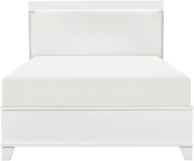 Alt view image 3 of 7 - White High Gloss Finish Modern Queen Bed 1Pc Led Light Headboard Faux Leather Upholstered Wooden Furniture