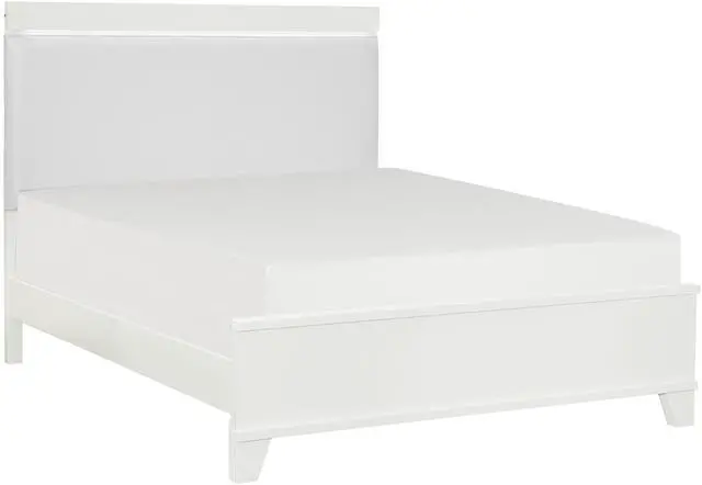Alt view image 4 of 7 - White High Gloss Finish Modern Queen Bed 1Pc Led Light Headboard Faux Leather Upholstered Wooden Furniture