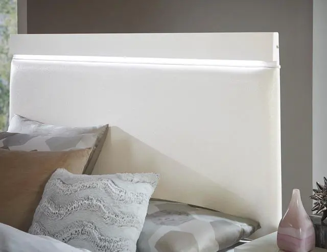 Alt view image 2 of 7 - White High Gloss Finish Modern Queen Bed 1Pc Led Light Headboard Faux Leather Upholstered Wooden Furniture