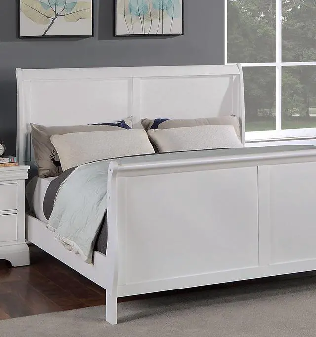Alt view image 2 of 7 - Modern 1Pc Queen Size Bed Bedroom Furniture Sleigh Design Headboard Footboard Plywood 1Pc Bedframe White Color