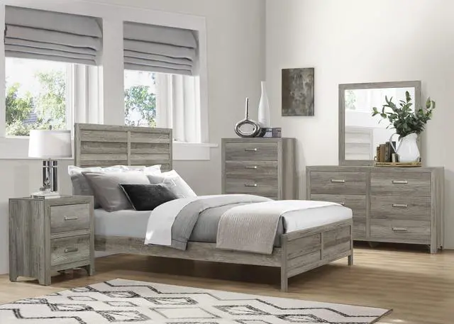 Alt view image 5 of 6 - Weathered Gray Finish Queen Bed 1pc Wooden Rustic Style Bedroom Furniture