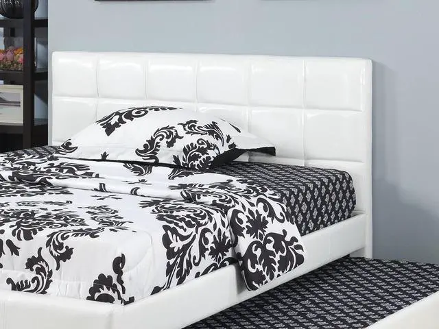 Alt view image 4 of 7 - Twin Size Bed W/ Trundle Slats White Faux Leather Upholstered Plywood Kids Youth Bedroom Furniture Wooden Slats 1Pc Bed