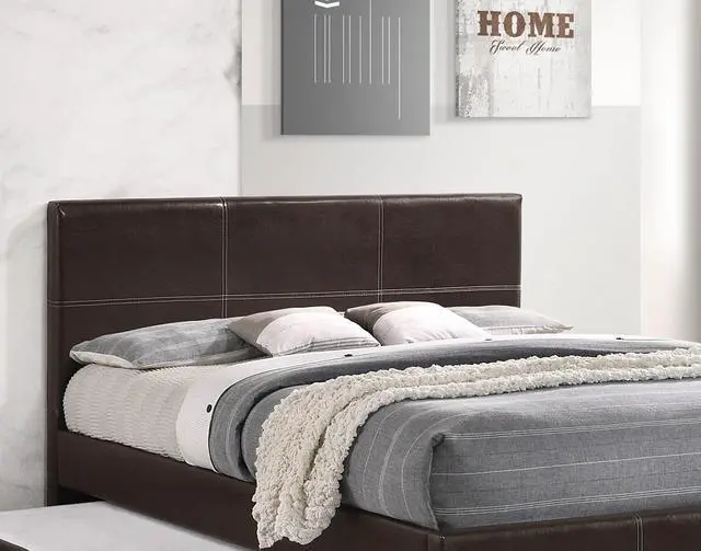 Alt view image 3 of 7 - Twin Size Bed W/ Trundle Slats Espresso Faux Leather Plywood Kids Youth Bedroom Furniture Wooden Slats Clean Lines Upholstered Headboard 1Pc Bed