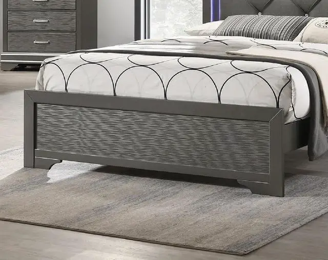 Alt view image 4 of 7 - Dark Gray Faux Leather Tufted Headboard 1pc Queen Size Bed w LED Bedroom Furniture Gray Unique Texture FB Solid wood