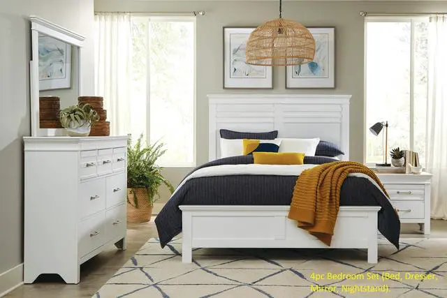 Alt view image 4 of 6 - White Finish Full Bed Transitional Style Wooden Bedroom Furniture 1Pc Panel Bed