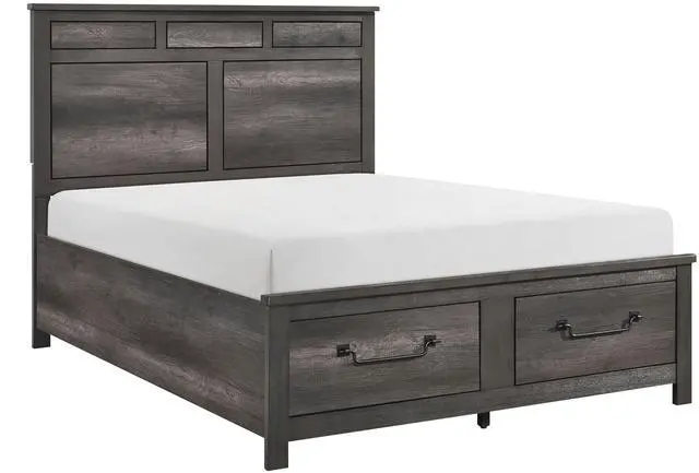Main image of 1Pc Gray Finish Queen Platform Bed With Footboard Storage Wooden Furniture Traditional Design