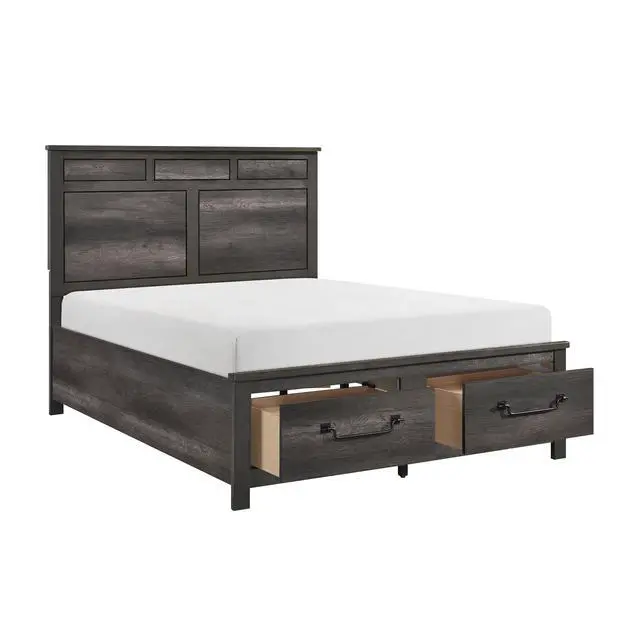 Alt view image 5 of 7 - 1Pc Gray Finish Queen Platform Bed With Footboard Storage Wooden Furniture Traditional Design