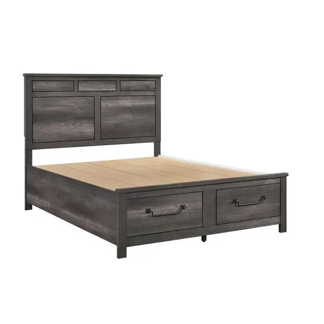Alt view image 2 of 7 - 1Pc Gray Finish Queen Platform Bed With Footboard Storage Wooden Furniture Traditional Design