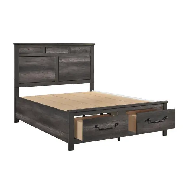 Alt view image 6 of 7 - 1Pc Gray Finish Queen Platform Bed With Footboard Storage Wooden Furniture Traditional Design
