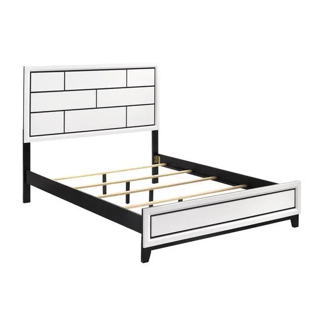 Alt view image 4 of 6 - Modern Contemporary White Finish Queen Bed 1Pc Wooden Bedroom Furniture Black Line Design