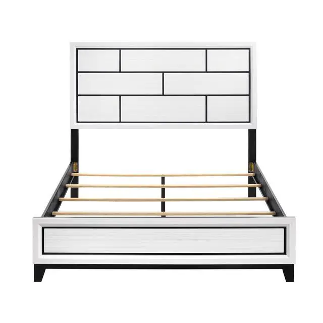Alt view image 3 of 6 - Modern Contemporary White Finish Full Bed 1Pc Wooden Bedroom Furniture Black Line Design