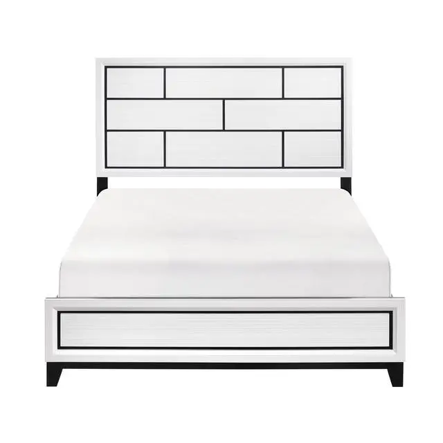 Alt view image 2 of 6 - Modern Contemporary White Finish Full Bed 1Pc Wooden Bedroom Furniture Black Line Design