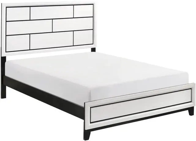 Main image of Modern Contemporary White Finish Full Bed 1Pc Wooden Bedroom Furniture Black Line Design