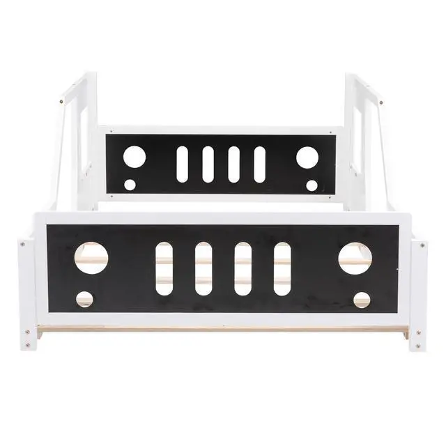Alt view image 5 of 7 - Full Size Classic Car-Shaped Platform Bed With Wheels,White
