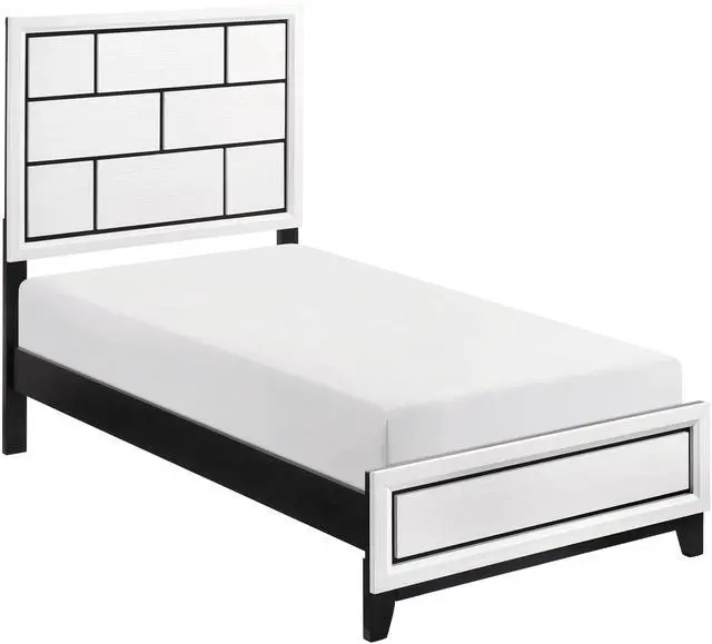 Main image of Modern Contemporary White Finish Twin Size Bed 1Pc Wooden Bedroom Furniture Black Line Design