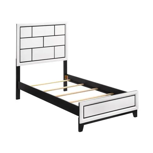 Alt view image 4 of 7 - Modern Contemporary White Finish Twin Size Bed 1Pc Wooden Bedroom Furniture Black Line Design