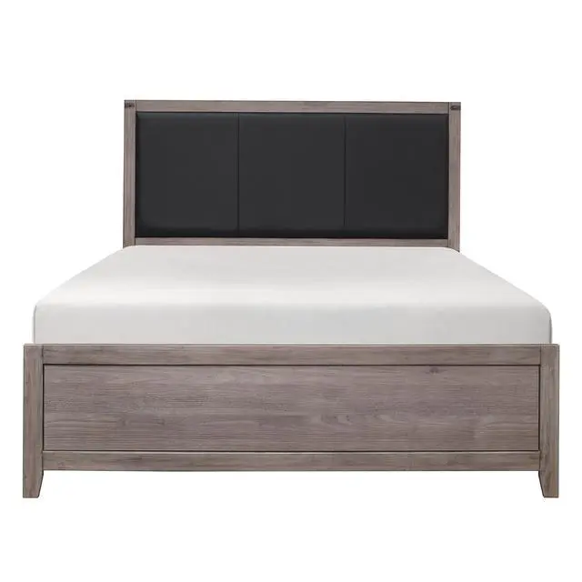 Alt view image 2 of 6 - Brownish Gray Finish Full Size Panel Bed 1pc Faux Leather Upholstered Headboard Industrial Design Bedroom Furniture