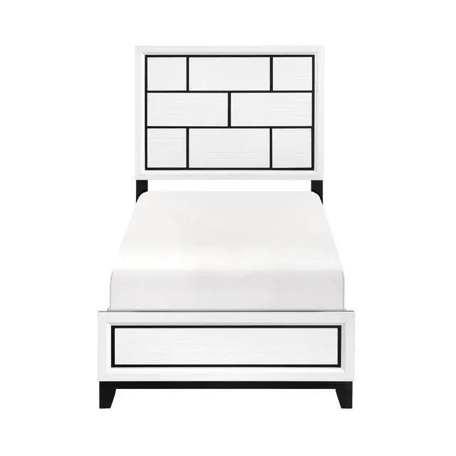 Alt view image 2 of 7 - Modern Contemporary White Finish Twin Size Bed 1Pc Wooden Bedroom Furniture Black Line Design