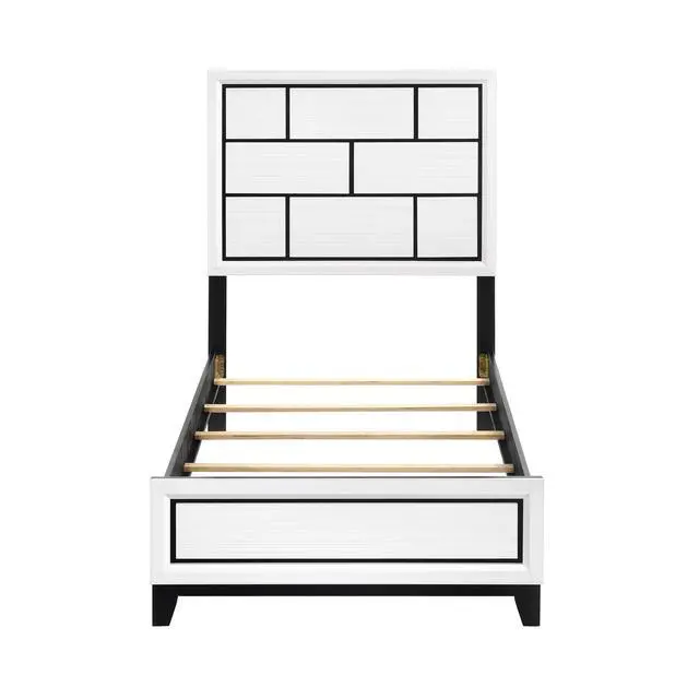 Alt view image 3 of 7 - Modern Contemporary White Finish Twin Size Bed 1Pc Wooden Bedroom Furniture Black Line Design