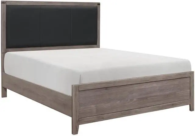 Main image of Brownish Gray Finish Full Size Panel Bed 1pc Faux Leather Upholstered Headboard Industrial Design Bedroom Furniture