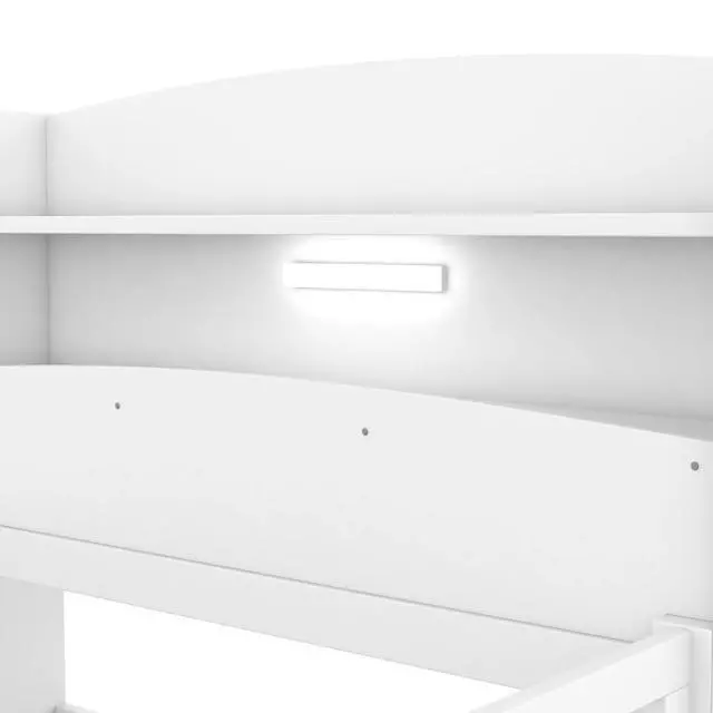 Alt view image 6 of 7 - Wood Twin Size Platform Bed With Built-In Led Light, Storage Headboard And Guardrail, White