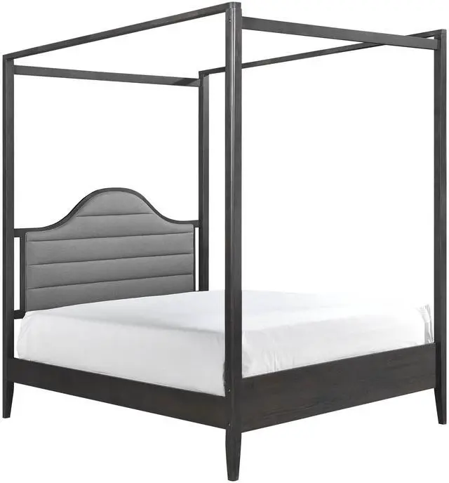 Main image of Upholstery Headboard Canopy Queen Bed 1Pc Wooden Bedroom Furniture