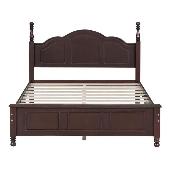 Alt view image 3 of 7 - Full Size Wood Platform Bed Frame,Retro Style Platform Bed With Wooden Slat Support,Dark Walnut