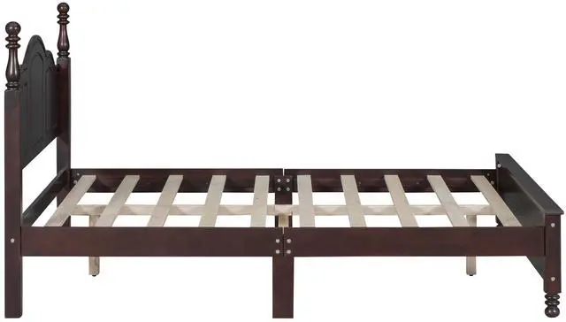 Alt view image 5 of 7 - Full Size Wood Platform Bed Frame,Retro Style Platform Bed With Wooden Slat Support,Dark Walnut