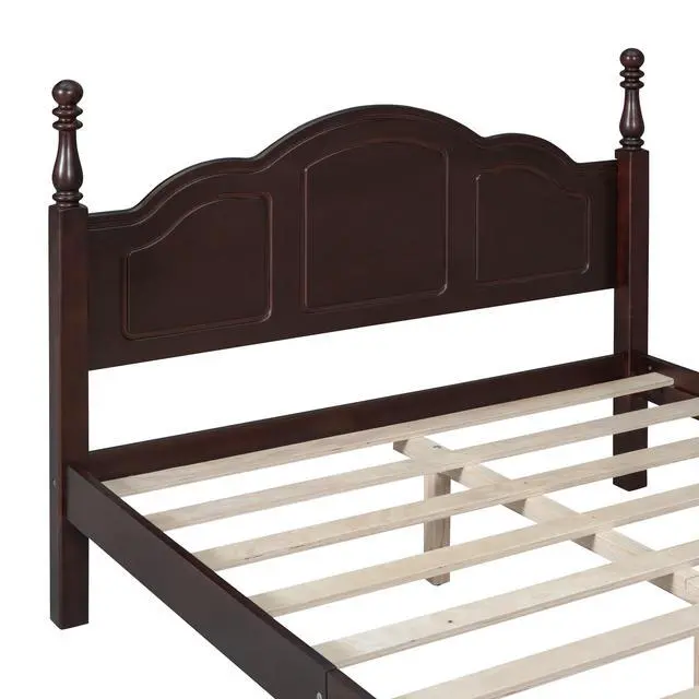 Alt view image 7 of 7 - Full Size Wood Platform Bed Frame,Retro Style Platform Bed With Wooden Slat Support,Dark Walnut