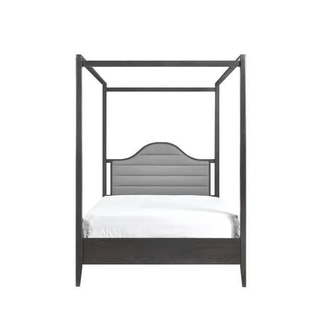 Alt view image 4 of 5 - Upholstery Headboard Canopy Queen Bed 1Pc Wooden Bedroom Furniture