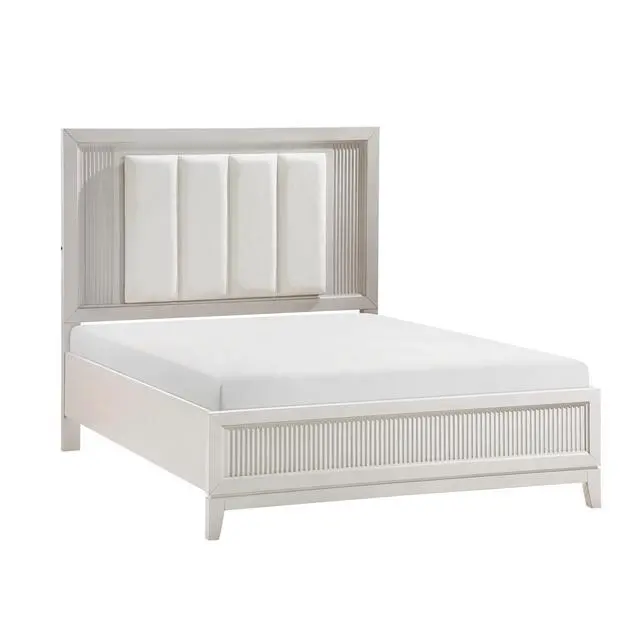 Alt view image 4 of 7 - Antique White Finish Queen Bed With Led Headboard Upholstered Cushion Modern Bedroom Furniture 1Pc, Reeded Fronts