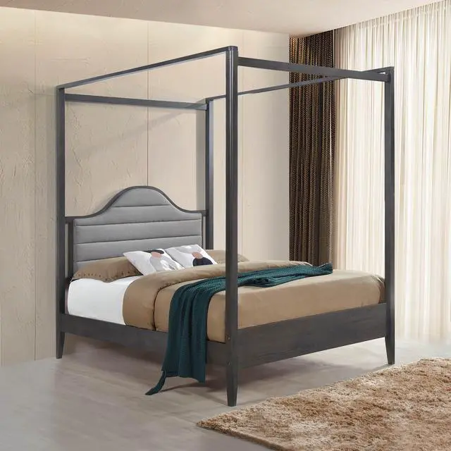 Alt view image 3 of 5 - Upholstery Headboard Canopy Queen Bed 1Pc Wooden Bedroom Furniture