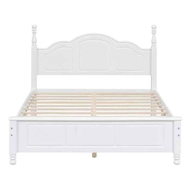Alt view image 3 of 7 - Full Size Wood Platform Bed Frame,Retro Style Platform Bed With Wooden Slat Support,White