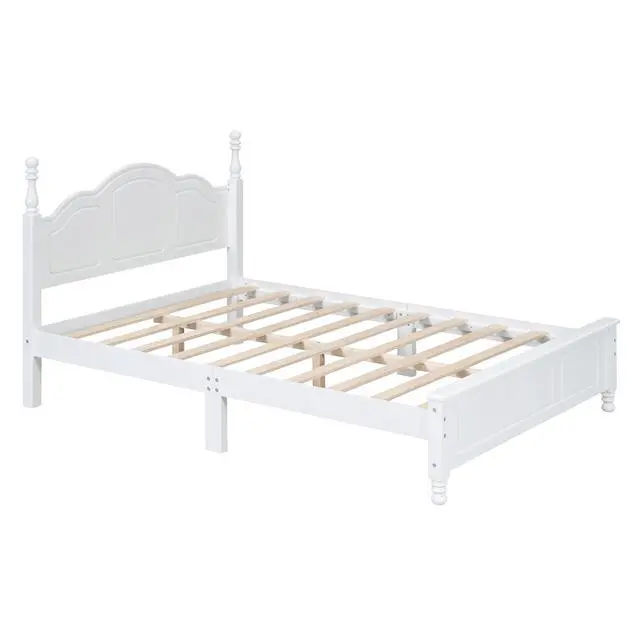 Alt view image 4 of 7 - Full Size Wood Platform Bed Frame,Retro Style Platform Bed With Wooden Slat Support,White