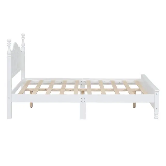 Alt view image 5 of 7 - Full Size Wood Platform Bed Frame,Retro Style Platform Bed With Wooden Slat Support,White