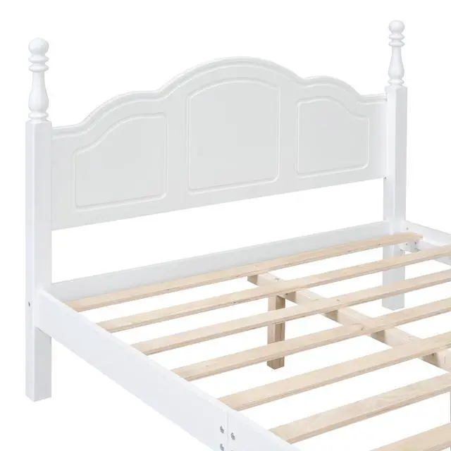 Alt view image 7 of 7 - Full Size Wood Platform Bed Frame,Retro Style Platform Bed With Wooden Slat Support,White
