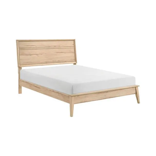 Alt view image 3 of 7 - Classic Style Queen Bed Natural Oak Finish Wooden Bedroom Furniture 1Pc, Mid-Century Modern Design