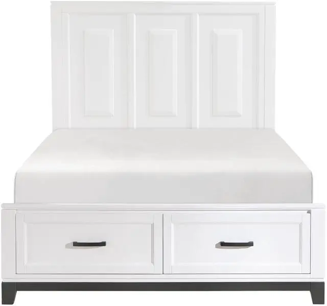 Main image of White Finish Queen Platform Bed With Storage Drawers Wooden Bedroom Furniture 1Pc