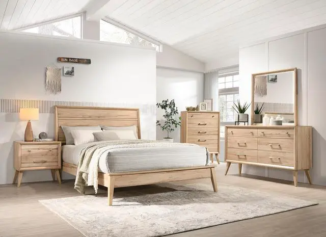 Alt view image 6 of 7 - Classic Style Queen Bed Natural Oak Finish Wooden Bedroom Furniture 1Pc, Mid-Century Modern Design