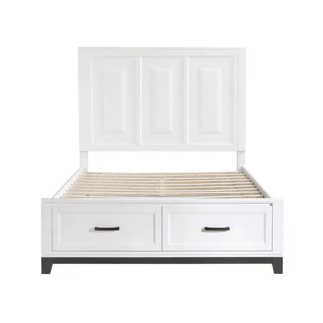 Alt view image 2 of 7 - White Finish Queen Platform Bed With Storage Drawers Wooden Bedroom Furniture 1Pc