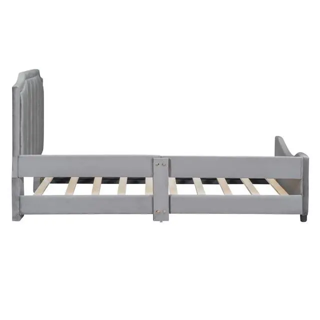 Alt view image 6 of 7 - Twin Size Upholstered Daybed With Classic Stripe Shaped Headboard, Gray