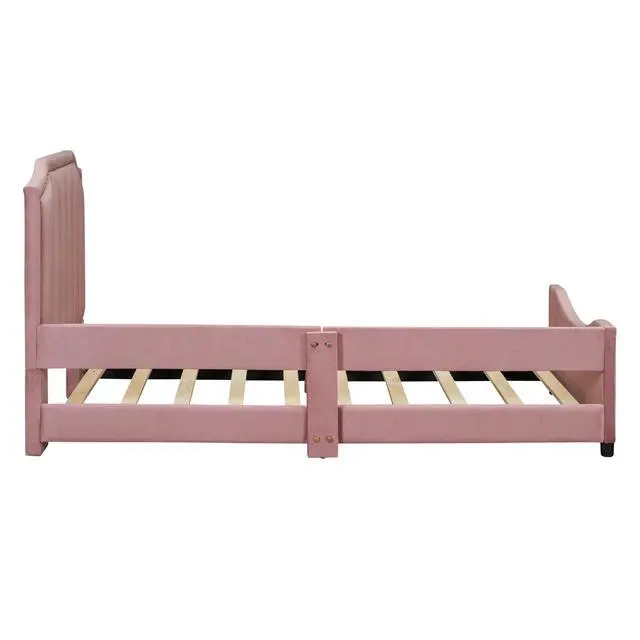 Alt view image 6 of 7 - Twin Size Upholstered Daybed With Classic Stripe Shaped Headboard, Pink