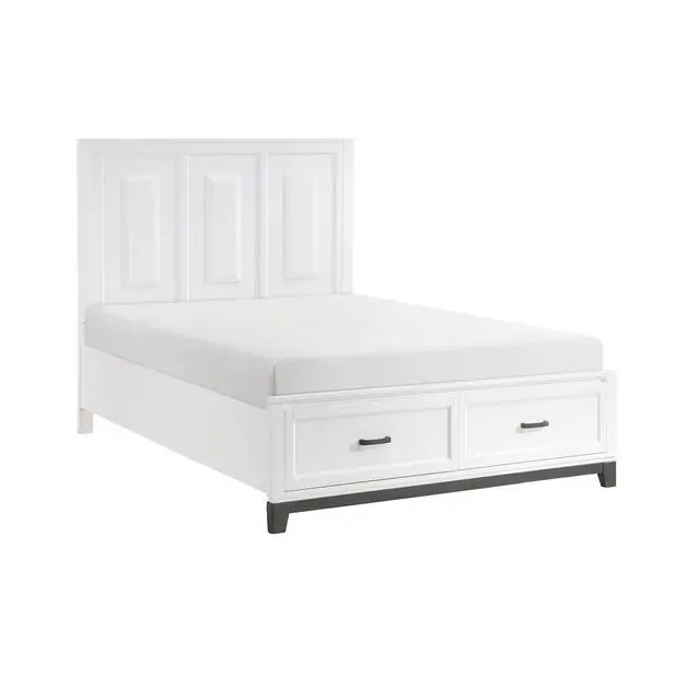 Alt view image 5 of 7 - White Finish Queen Platform Bed With Storage Drawers Wooden Bedroom Furniture 1Pc