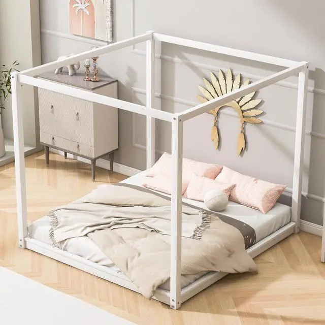 Alt view image 4 of 7 - King Size Canopy Platform Bed With Support Legs,White