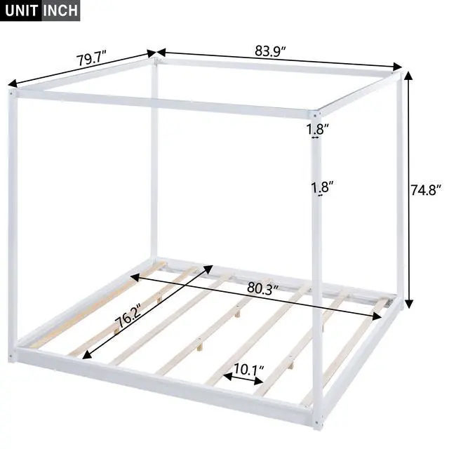 Alt view image 3 of 7 - King Size Canopy Platform Bed With Support Legs,White
