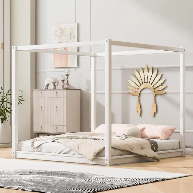 Alt view image 2 of 7 - King Size Canopy Platform Bed With Support Legs,White