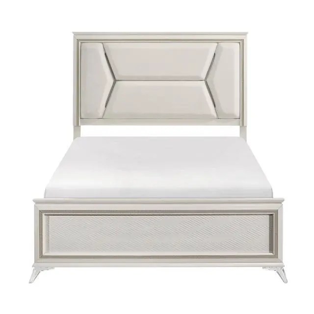 Alt view image 2 of 7 - 1pc Modern Luxury Queen Bed Upholstered Headboard with LED Lighting Wooden Bedroom Furniture Antique White Finish and Gold